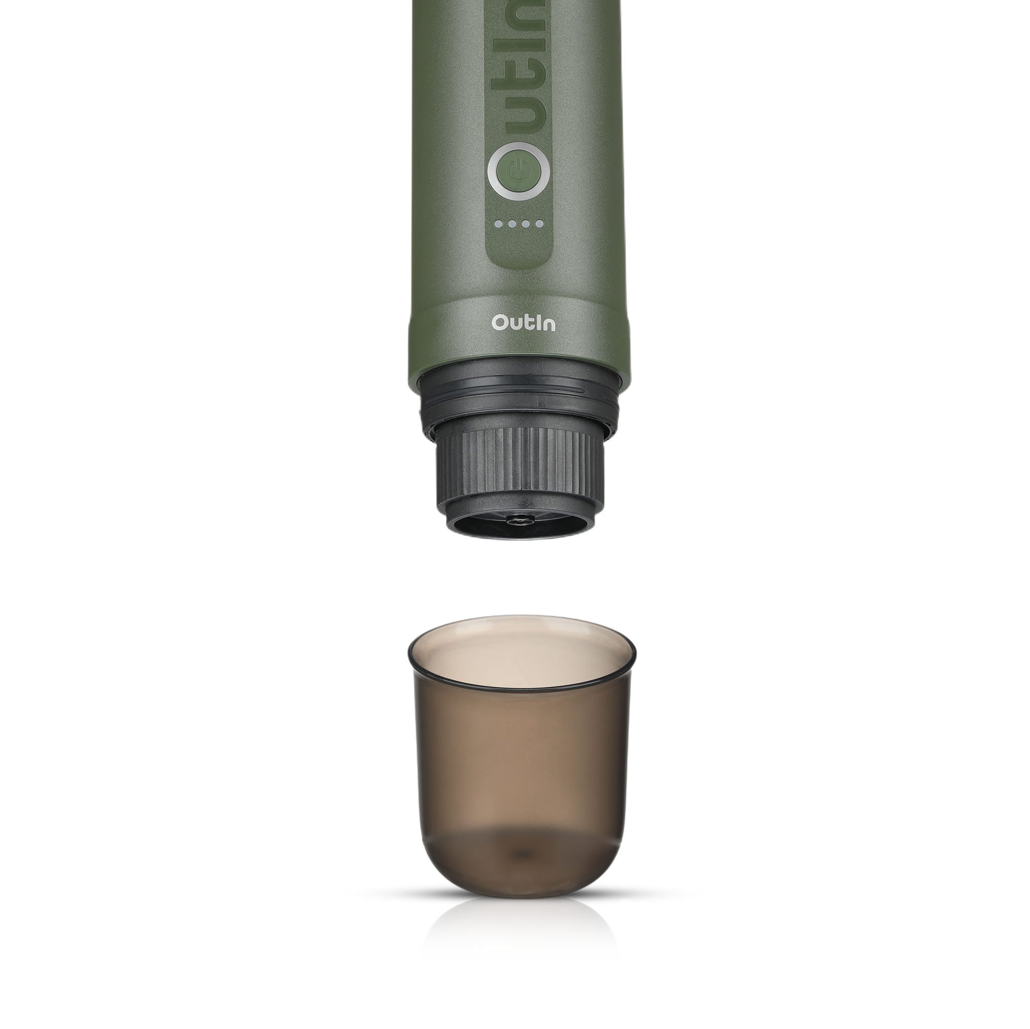 Nano Portable Espresso Machine Cup positioned under the Nano Portable Espresso Machine machine for brewing.