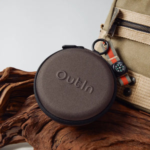 Outin carrying case for portable espresso machine, brown, with compass